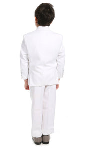 Boys KTUX Modern Fit Notch Lapel 3 Piece White Tuxedo Set: White / 5