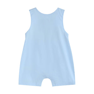 Lil Cactus - Light Blue Easter Smocked Shortalls: 18-24M