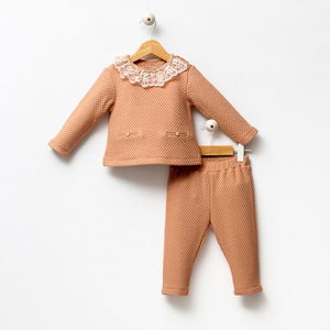 Cotton Girl Honeycomb Design Top and Pants : Rose / 12-18M