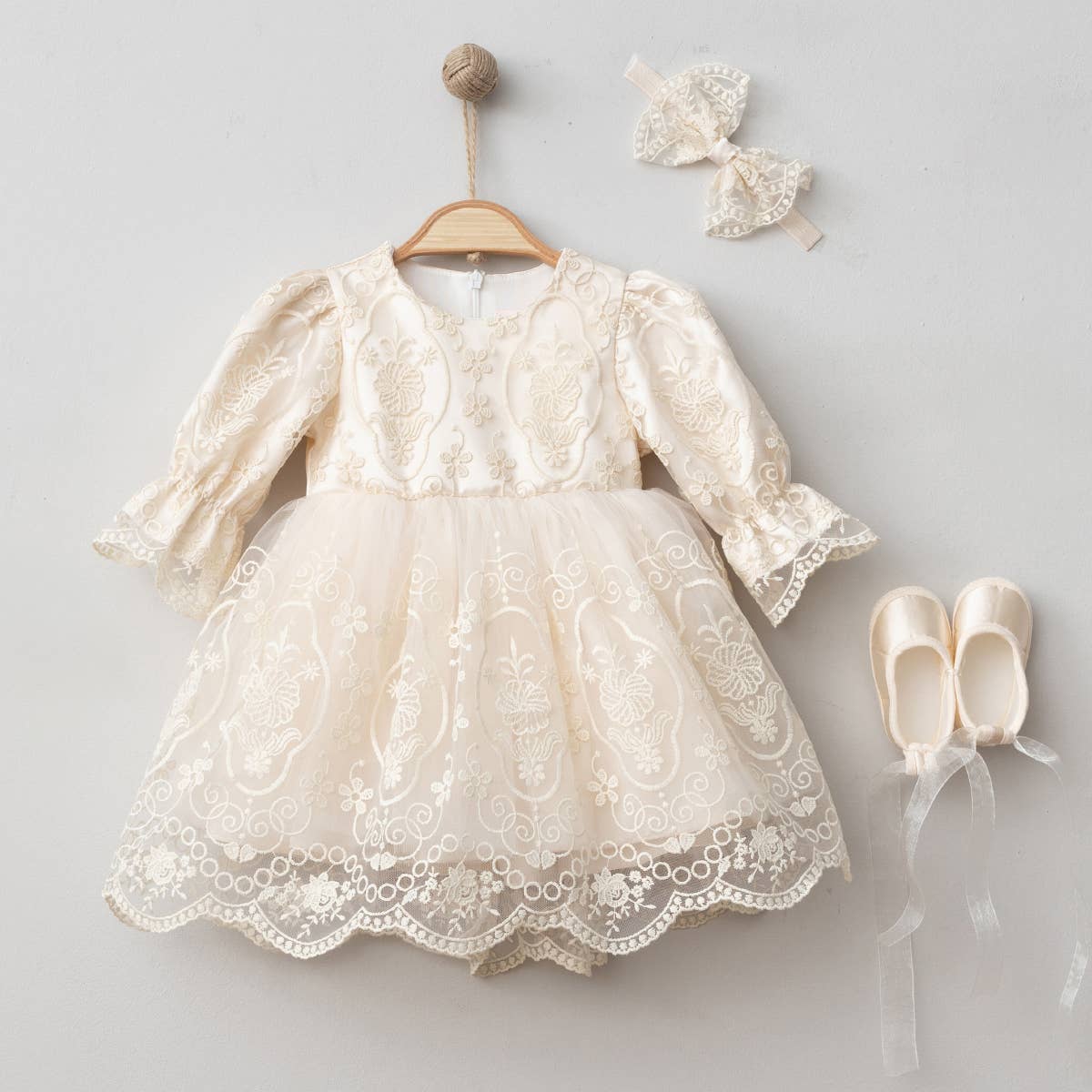 Butterfly Girl Special Day Lace Baptism Dress 4 pcs Set: Style3 / 3-6M