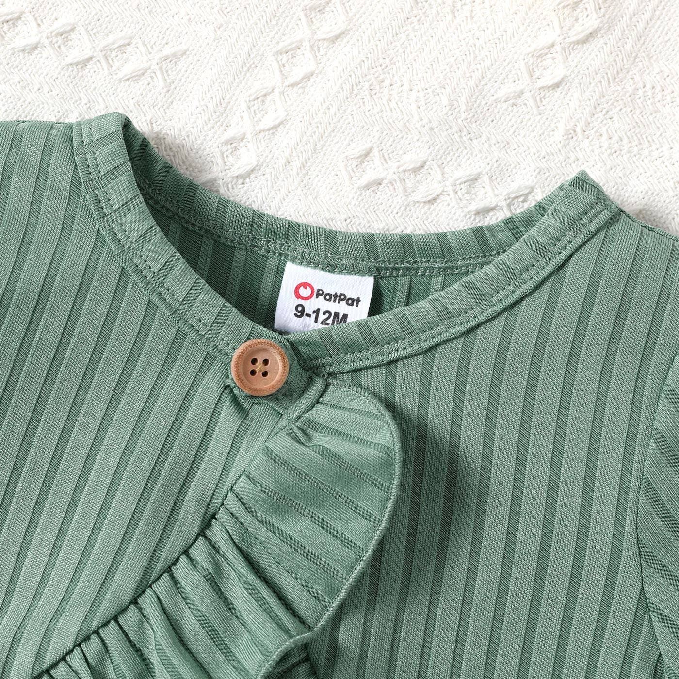 2pcs Baby Girl Solid Ribbed Short-sleeve Ruffle Top & Dress: GrayGreen / 18-24 Months 2pcs Baby Girl Solid Ribbed Short-sleeve Ruffle Top & Dress: GrayGreen / 18-24 Months