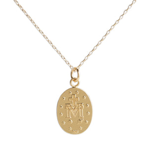 Gold Plated Miraculous Medal Cross Necklace for Girls & Kids: 14 inch