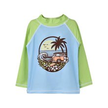 Load image into Gallery viewer, Flap Happy - Kids UPF50+ Graphic Rash Guard Swim Top for Boys (H): Painted Palms Blue / 6M