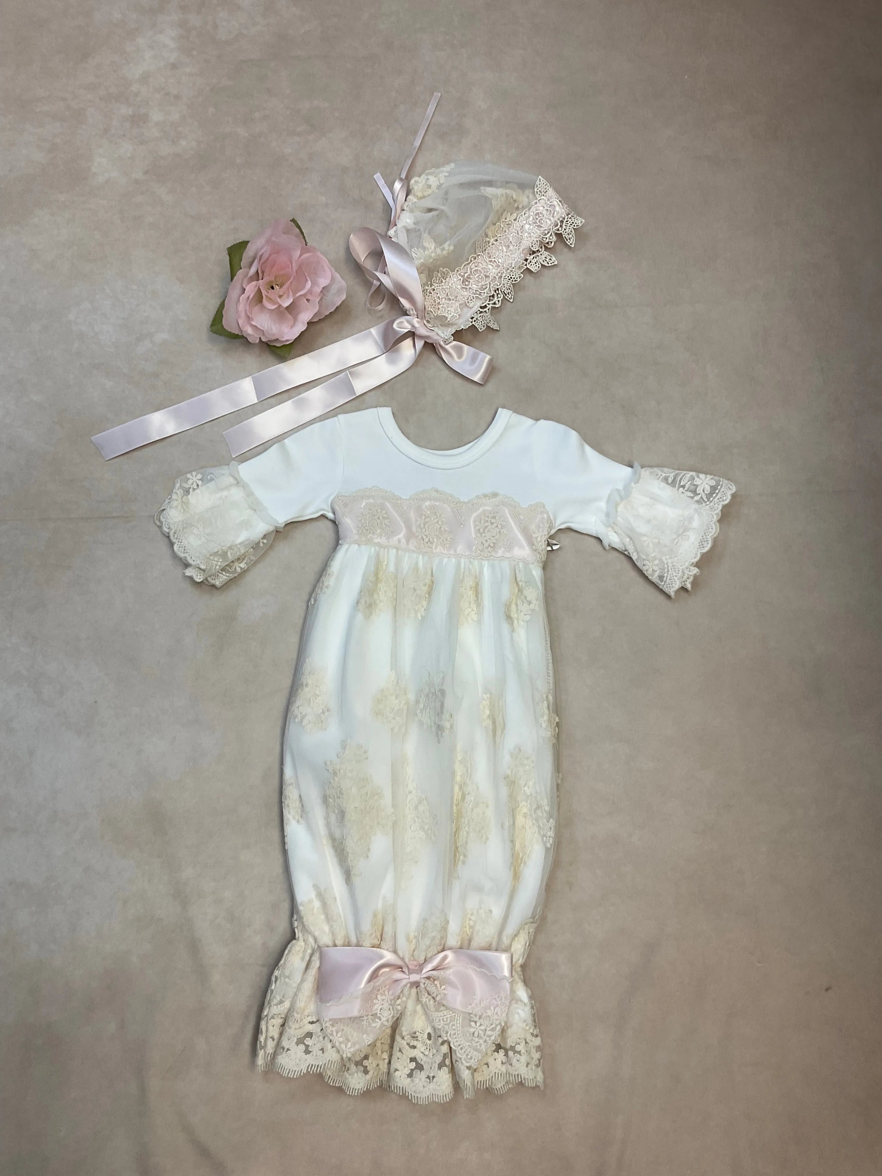 newborn ivory dress 3857-3 Vintage Cream lace & Pink Ribbon Layette Sack Gown TO Boys Sizes:14 100% white pima cotton Ladies - Light Blue f24