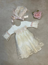 Load image into Gallery viewer, 3857-4 Vintage Cream Ivory lace &amp; Pink Ribbon Dress