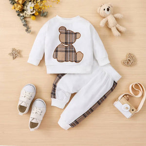 2pcs Toddler Boy Playful Bear and Plaid Set: White / 2 Years