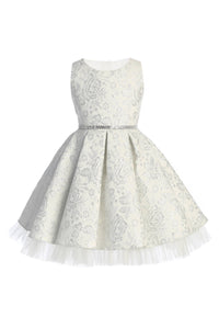 Sweet Kids, Inc. - SK831 - metallic floral pleated jacquard w/ peek a boo tulle: Champagne / XL (24mths)