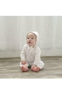 Julius Berger & Carriage Boutique - Baby Boy Knit Pearl Silver Cross Outfit + Bonnet: 3M