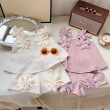 Load image into Gallery viewer, Girls' Summer 3D Floral Camisole Shorts Two-Piece Set: Pink / 3-4 Years (110cm)