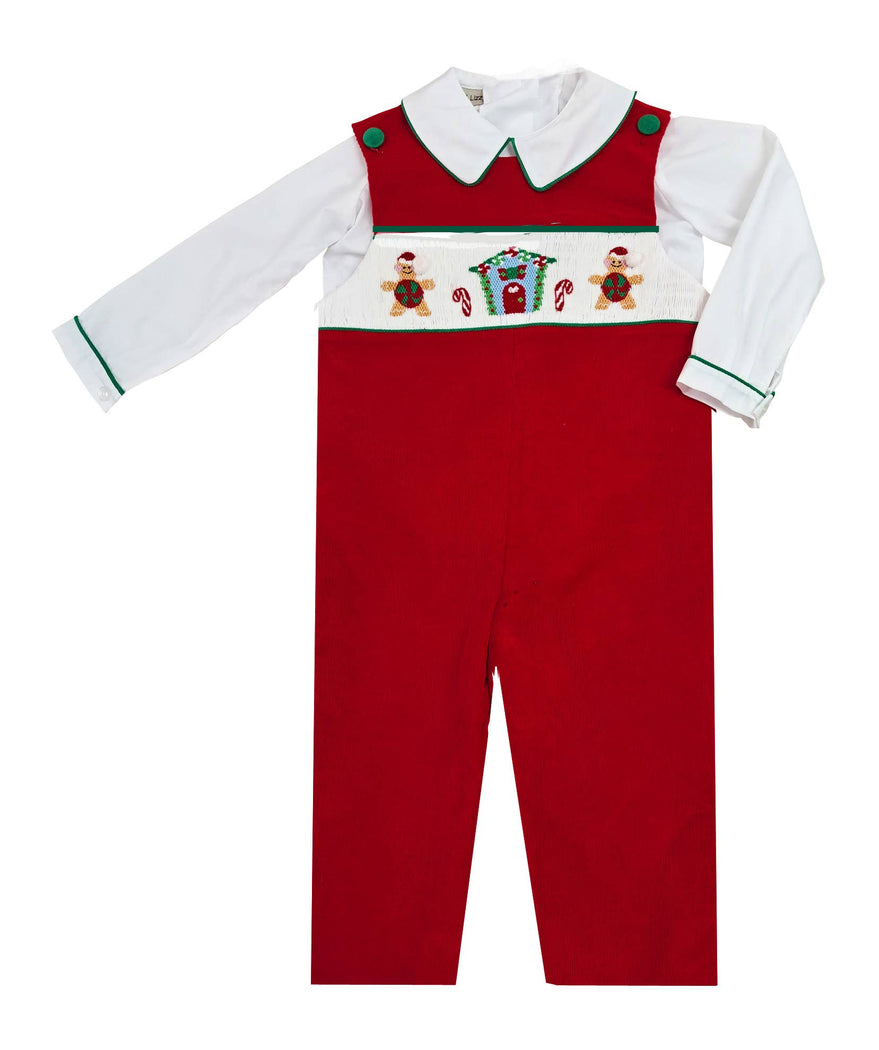 Marco and Lizzy - Gingerbread Christmas Boy Overall set: 18M