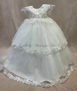 Rachel Girls Diamond White Christening gown w/matching bonnet by Bella Bow