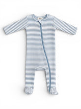 Load image into Gallery viewer, Dusty Blue Stripe / Ribbed 2-Way Zip Footie: 3-6M