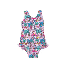 Load image into Gallery viewer, Flap Happy - Kids UPF50+ Delaney Hip Ruffle Swimsuit for Girls: Mermaid Friends / 24M