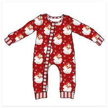 Load image into Gallery viewer, Little Bugz Boutique - Red Vintage Santa Milk Silk Infant Zip Up Romper: 6-12M