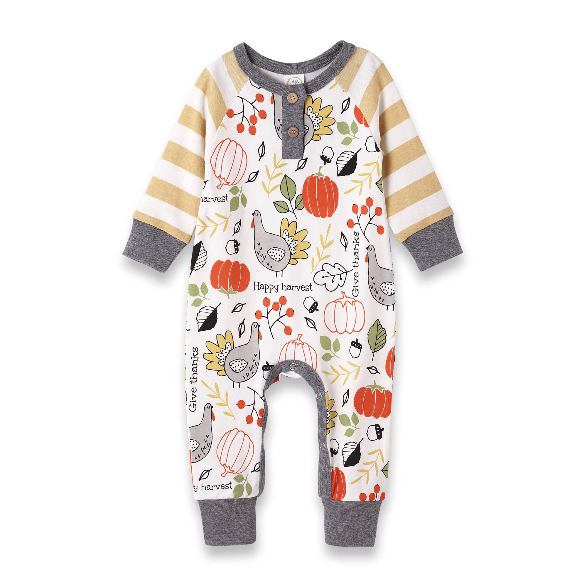 Baby's Thanksgiving Turkey Bamboo Romper: 9-12M