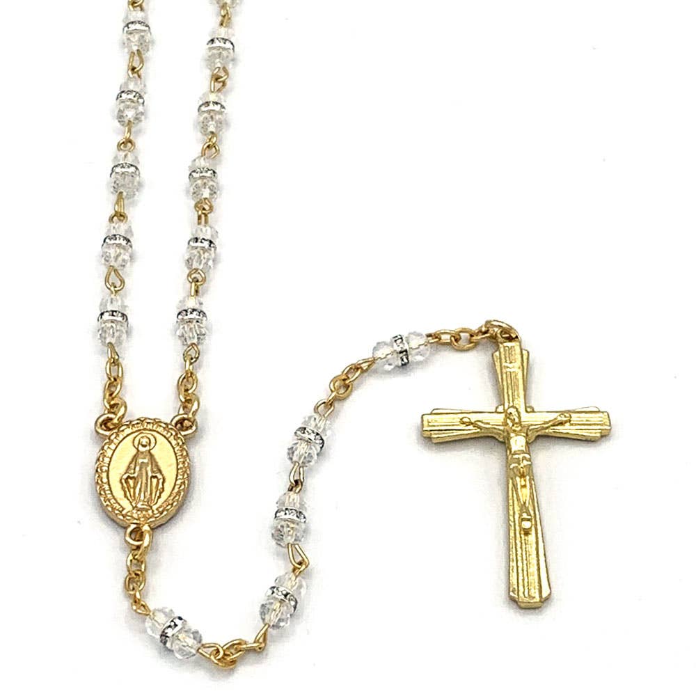 RM Trading - Rosary CLear Crystal Beads & Zirconia Rondel Beads