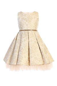 Sweet Kids, Inc. - SK831 - metallic floral pleated jacquard w/ peek a boo tulle: Champagne / 2