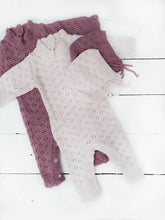 Load image into Gallery viewer, Grace Knitted Romper with Hat 2pc Set Apricot pink or Plum: Light Apricot/pink / 3-6m