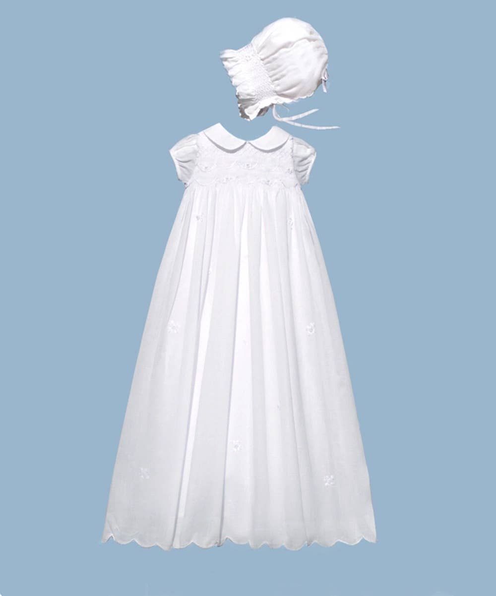 Classic Scallop Gown + Bonnet: 12m