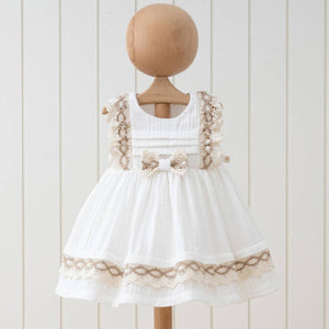 Girl Natural Lace Design Sleeveless Elegant Muslin Dress: Rose / 6-9M