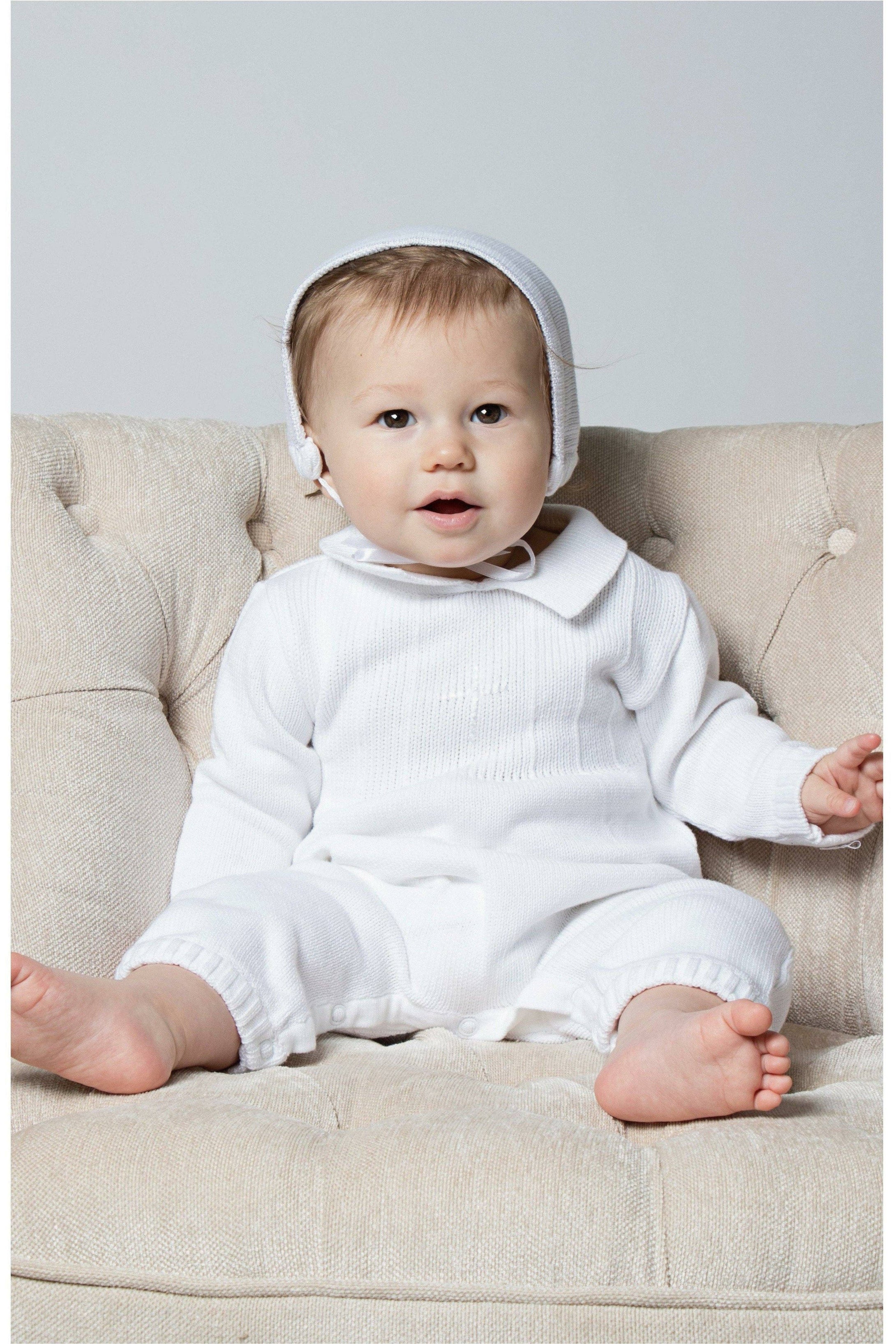 Julius Berger & Carriage Boutique - Baby Boy's Christening Outfit with Bonnet Hat - Cross Detail: 9M