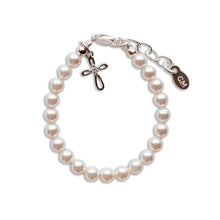 Load image into Gallery viewer, Girls Silver Pearl Baby Baptism Bracelet, 1st Communion Gift: Medium 1-5 Years