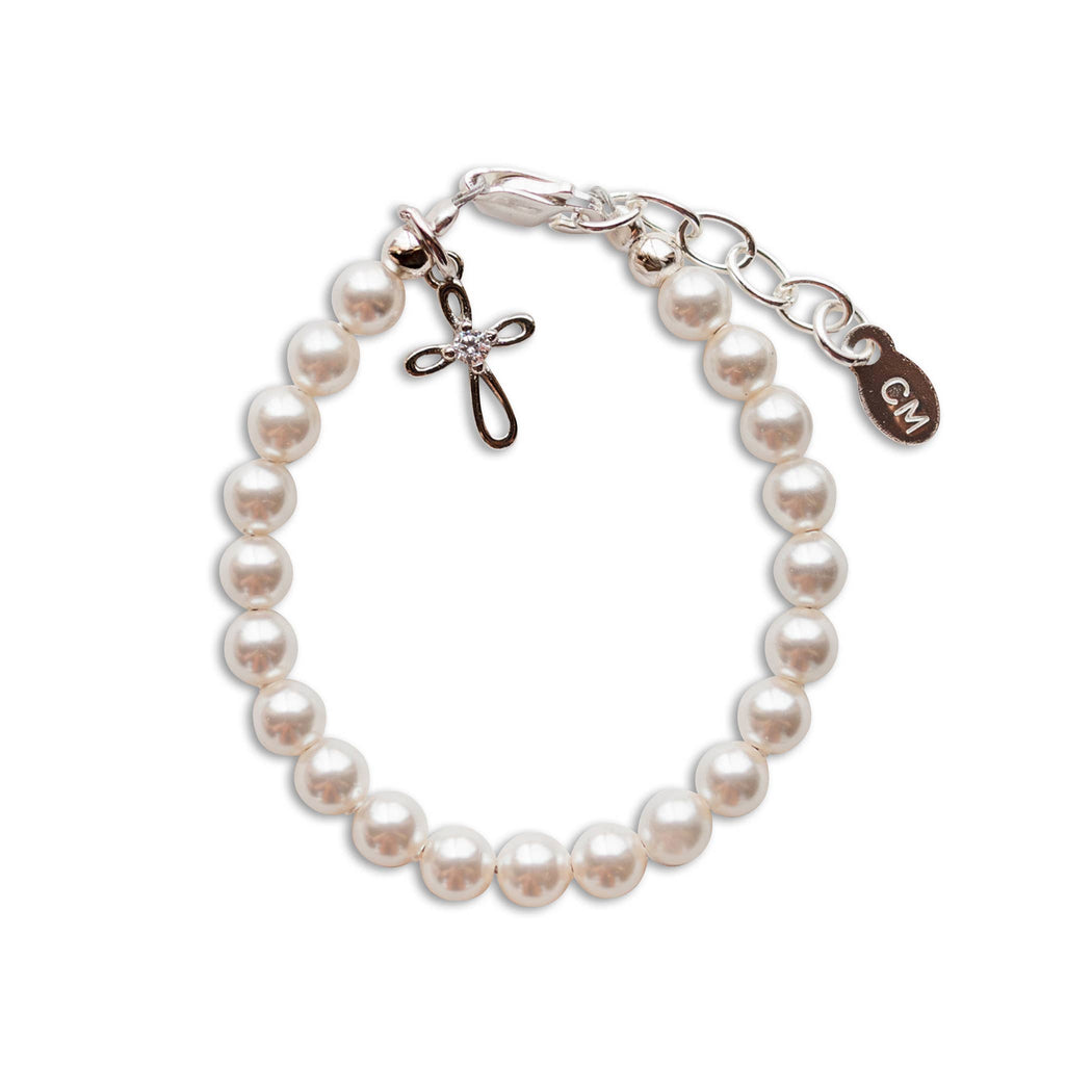 Girls Silver Pearl Baby Baptism Bracelet, 1st Communion Gift: Medium 1-5 Years