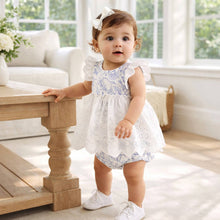 Load image into Gallery viewer, Tesa Babe - Baby Girl Bamboo Easter Bunny Toile Eyelet Skirted Bodysuit: 0-3M