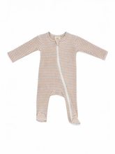 Load image into Gallery viewer, Tan Stripe / Ribbed 2-Way Zip Footie: 0-3M