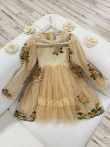 Flower Embroidered Lace Dress: Yellow / 3T