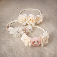 Load image into Gallery viewer, Tesa Babe - Girl's Headband with Faux Flowers  &amp; Pearls: Ivory/Beige / 1S