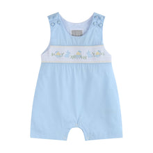 Load image into Gallery viewer, Lil Cactus - Light Blue Easter Smocked Shortalls: 12-18M