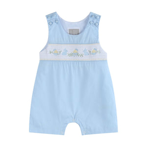 Lil Cactus - Light Blue Easter Smocked Shortalls: 6-12M