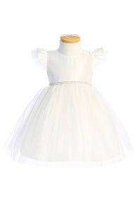 Sweet Kids, Inc. - SKB910 - satin with flutter sleeve baby girl dress: Red / S (6mths)