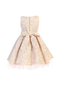 Sweet Kids, Inc. - SK831 - metallic floral pleated jacquard w/ peek a boo tulle: Champagne / M (12mths)