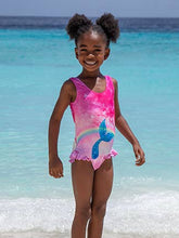 Load image into Gallery viewer, Flap Happy - Kids UPF50+ Delaney Hip Ruffle Swimsuit for Girls: Mermaid Friends / 18M