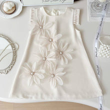 Load image into Gallery viewer, Summer Loose Sleeveless Dress for Girls Western Style Three-Dimensional Petal Pleated Satin Vest Dress: Pink / 5-6 Years (130cm)