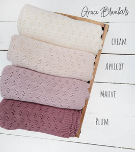 Baby knitted cotton Crib blanket baby lace knit Grace Cover: Apricot