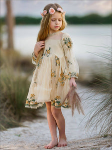 Flower Embroidered Lace Dress: Yellow / 3T