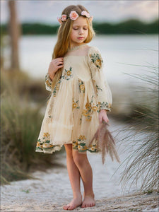 Flower Embroidered Lace Dress: Yellow / 4T