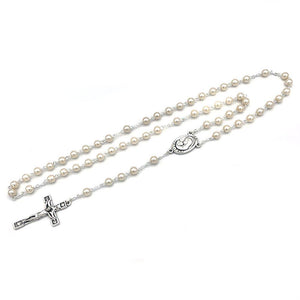 RM Trading - Rosary Pearl Glass Cream Beads Silver Tone