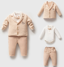 Load image into Gallery viewer, Nipperland - Carousel Knit Baby Boy Set Linen Pants Set with Bow Tie : Beige / 0-3M
