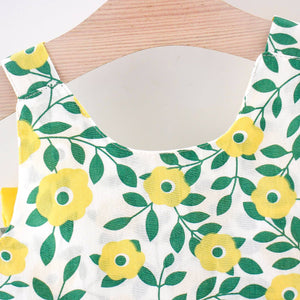 2pcs Floral Print Bowknot Sleeveless Baby Dress: 6-9 Months / Pink