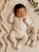 Load image into Gallery viewer, Cream Speckle / Ribbed 2-Way Zip Footie: Newborn