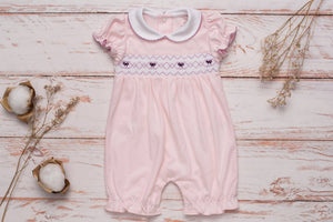 Camellia Bows Smocked Baby Romper: 9M