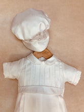 Load image into Gallery viewer, Andrew Boys Designer Shantung Christening/ Baptism outfit by Piccolo Bacio short sleeve , long pleaded pant with newsboy cap Made in the USA