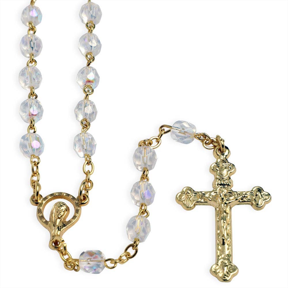 RM Trading - Rosary Clear Crystal Glass Beads Gold Madonna
