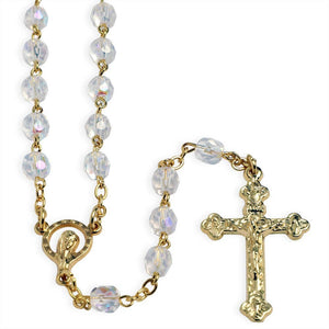 RM Trading - Rosary Clear Crystal Glass Beads Gold Madonna