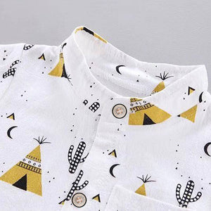 Cactus Print Short-sleeve Shirt and Pants Set: Blue / 12-18 Months