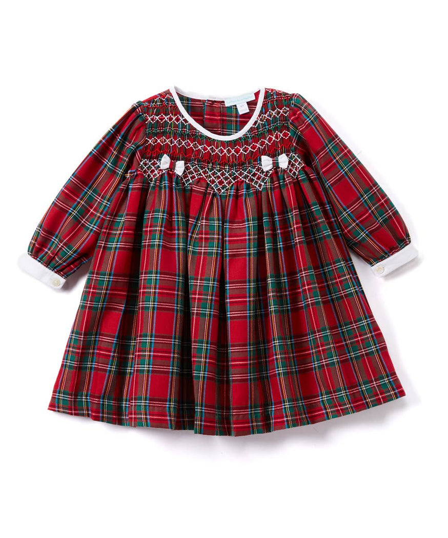 Smocked Bebe - Red Plaid Smocked Dress: 3m